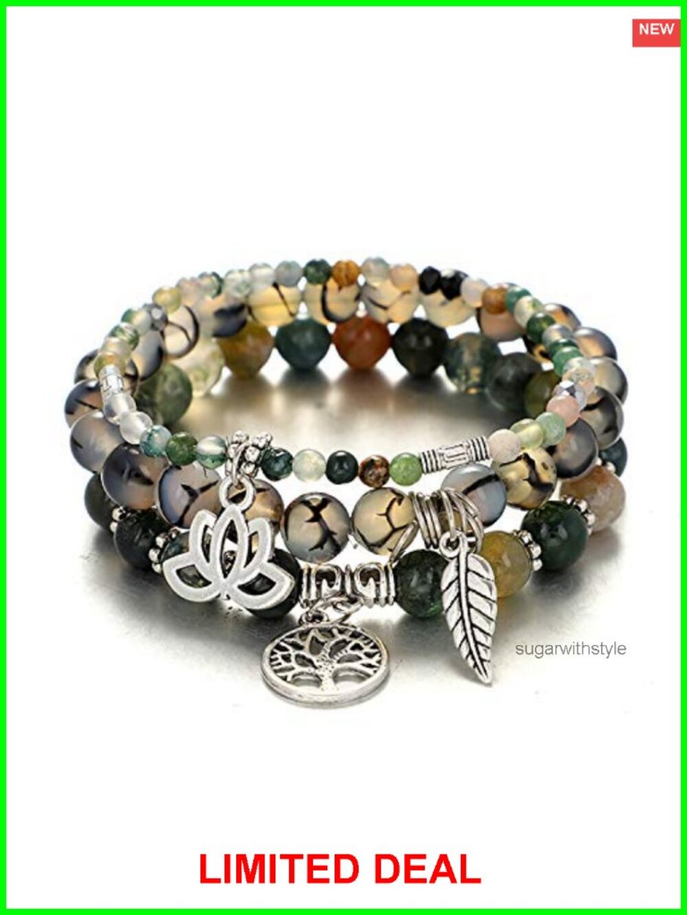 Tree of Life Yoga Healing Stone Bracelet Set Stretch Women Stress Relief
